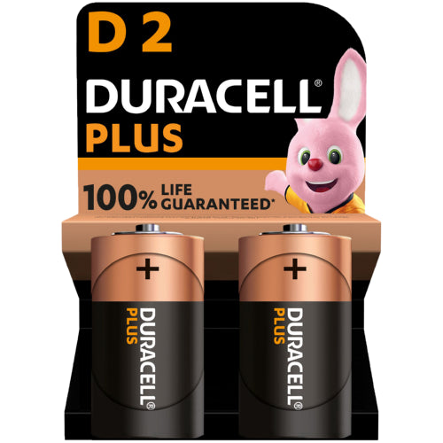 Duracell Plus D Alkaline Batteries - 2 Pack